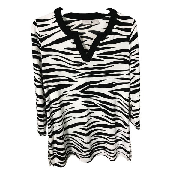 Chico's White Black Zebra Pattern Women's 3/4‎ Length sleeves V Neck - Picture 1 of 4